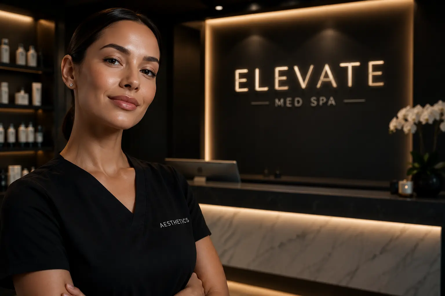 Luxury med spa professional in a premium aesthetic clinic