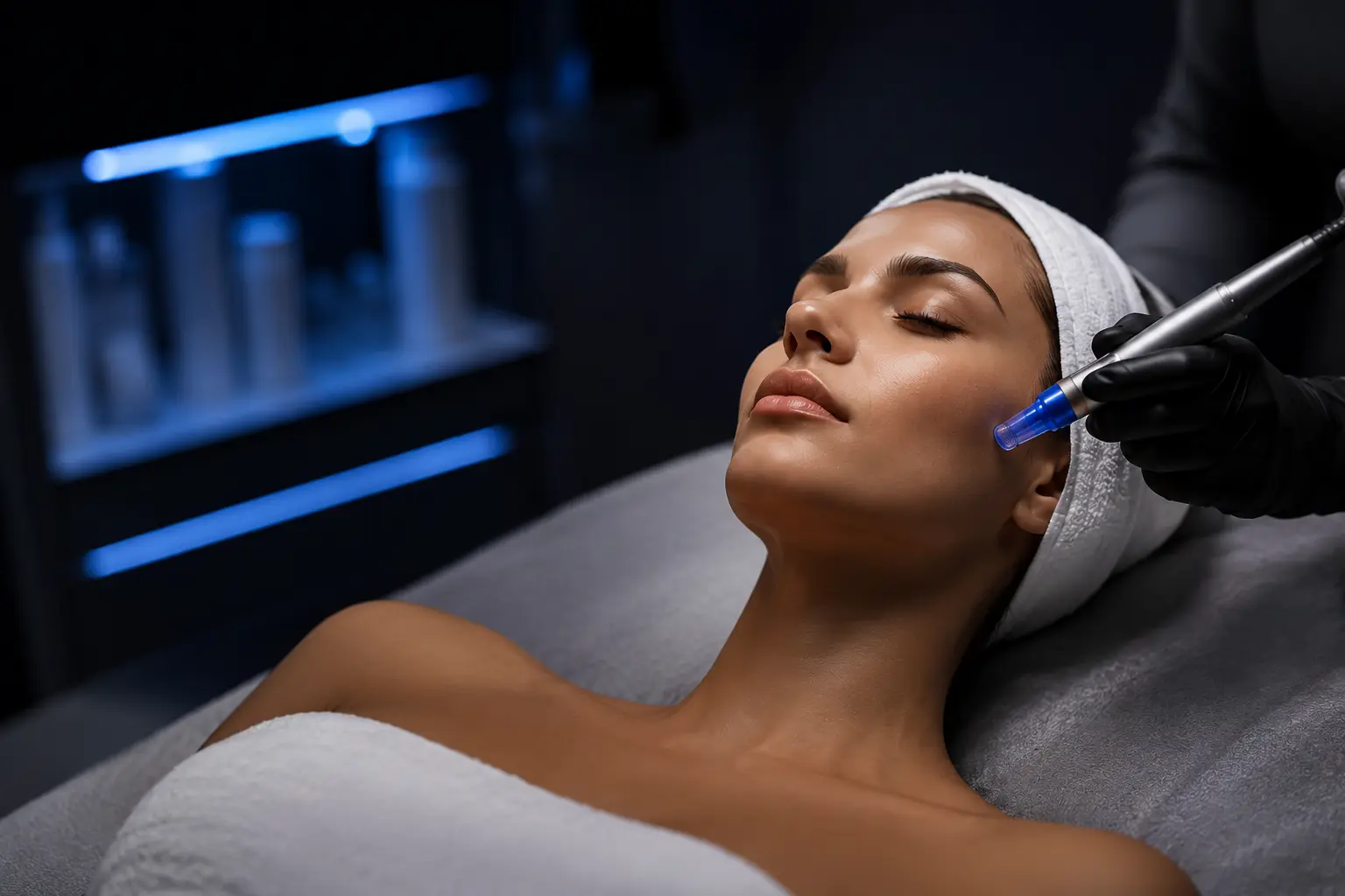 Med spa client receiving a professional aesthetic treatment