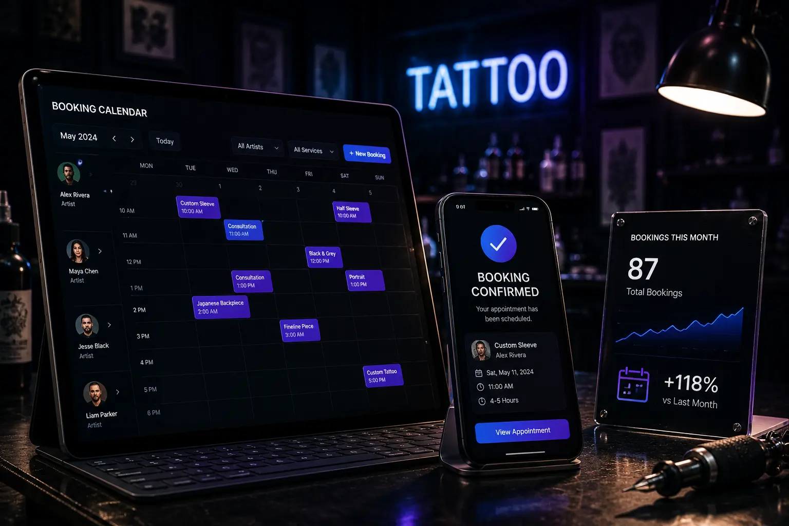 Tattoo shop appointment bookings